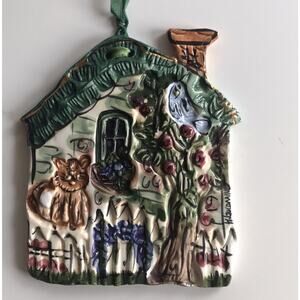 Heather Goldmine Wall Plaque Ceramic Cat Whimsical Colorful Home Cottage
